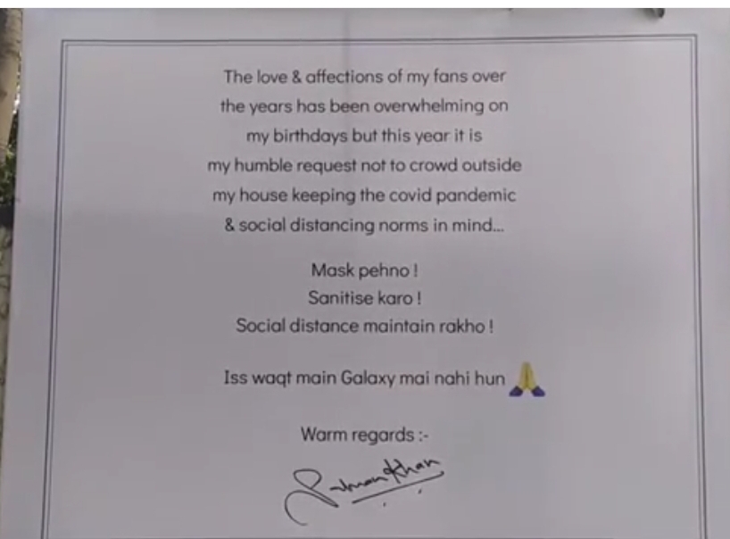 Salman's letter to fans