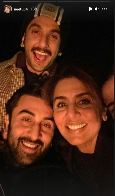 Neetu Kapoor shared a selfie with Ranbir Kapoor and Ranveer Singh on Instagram.