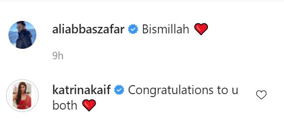 Katrina Kaif congratulated Ali Abbas Zafar on Instagram