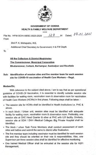 Order to identify vaccination centers in the state by the8th