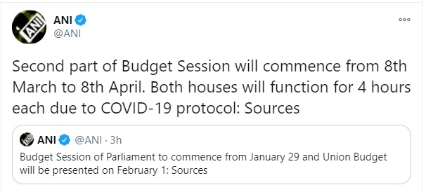 CCPA recommends Parliament's Budget session from Jan 29