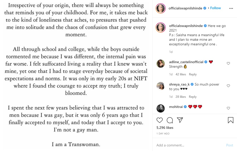 Swapnil Shinde comes out as transwoman