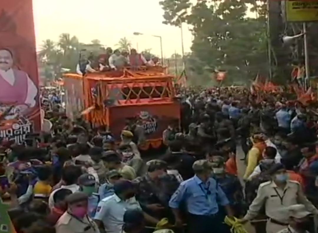 bjp president jp nadda road show in barham of westbengal