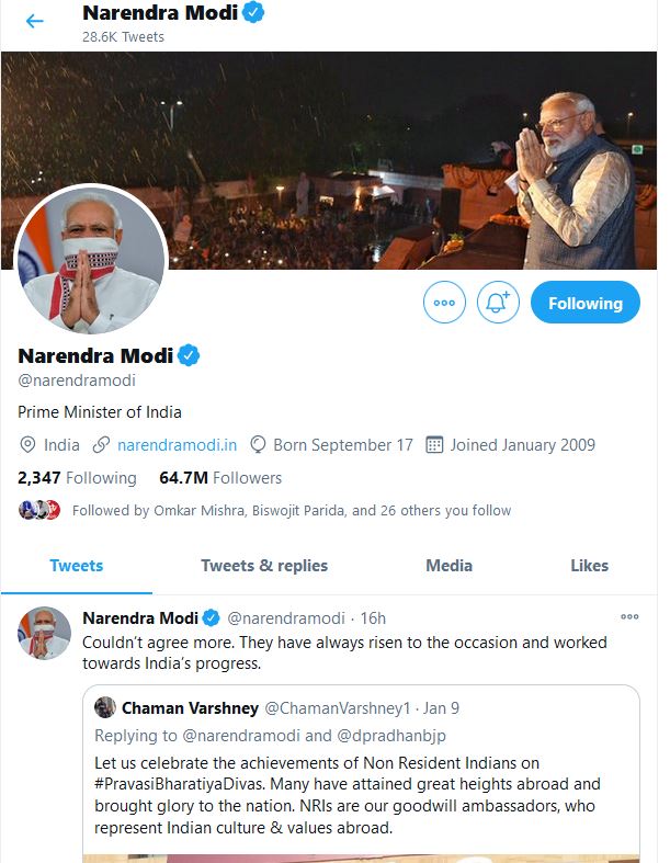 pm narendra modi is now most followed active politician