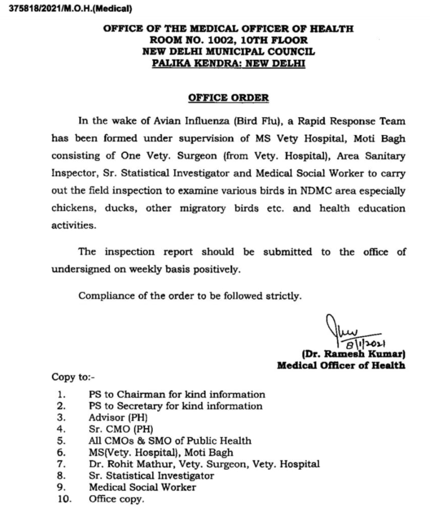 NDMC Health Department  NDMC Health Department rapid action team  rapid action team for bird flu infection  delhi bird flu infection  NDMC action on bird flu infection