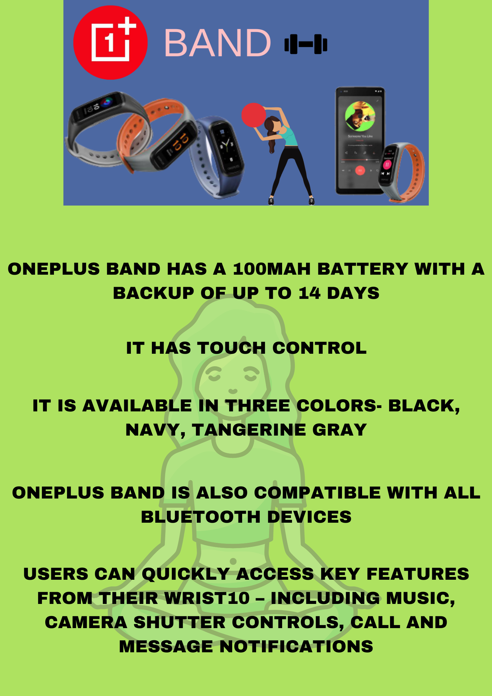 Features and specifications of OnePlus Band  വൺപ്ലസിന്‍റെ പുതിയ സ്‌മാർട്ട് ബാന്‍റ്  One plus Band  new one plus band