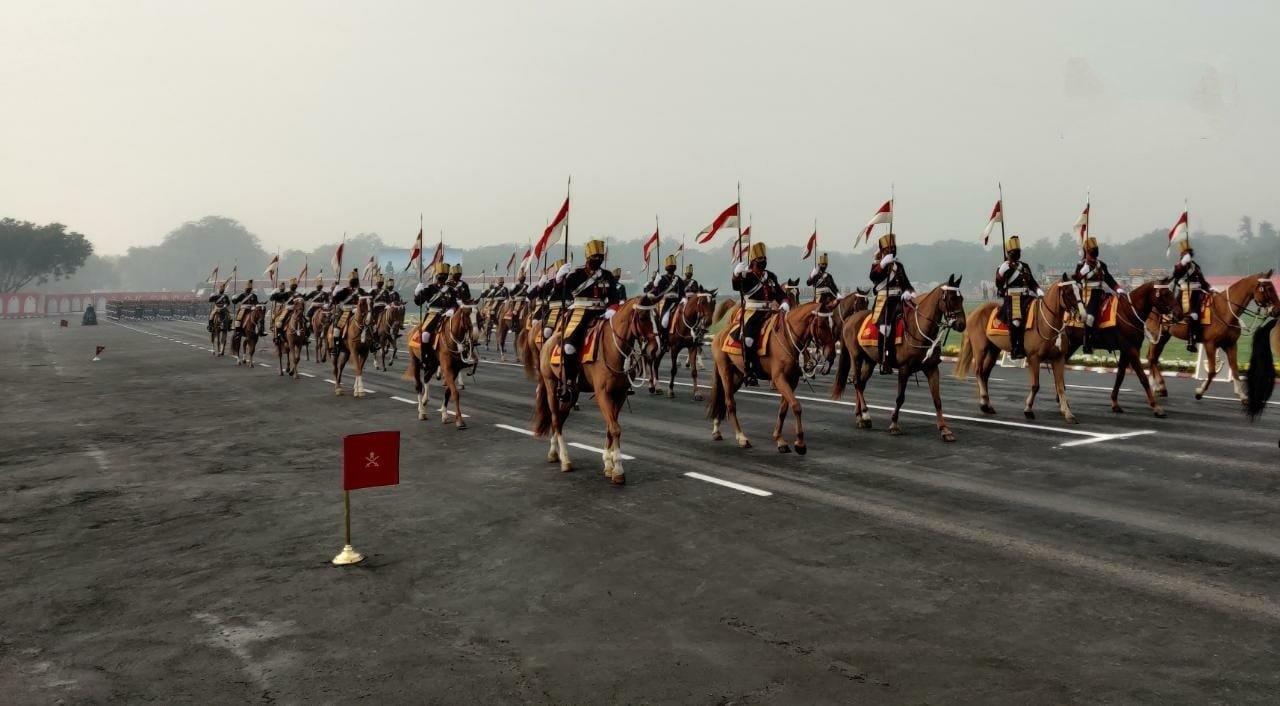 Troops parade at the Kariappa Parade Ground in Delhi on the occasion of Army Day on January 15.