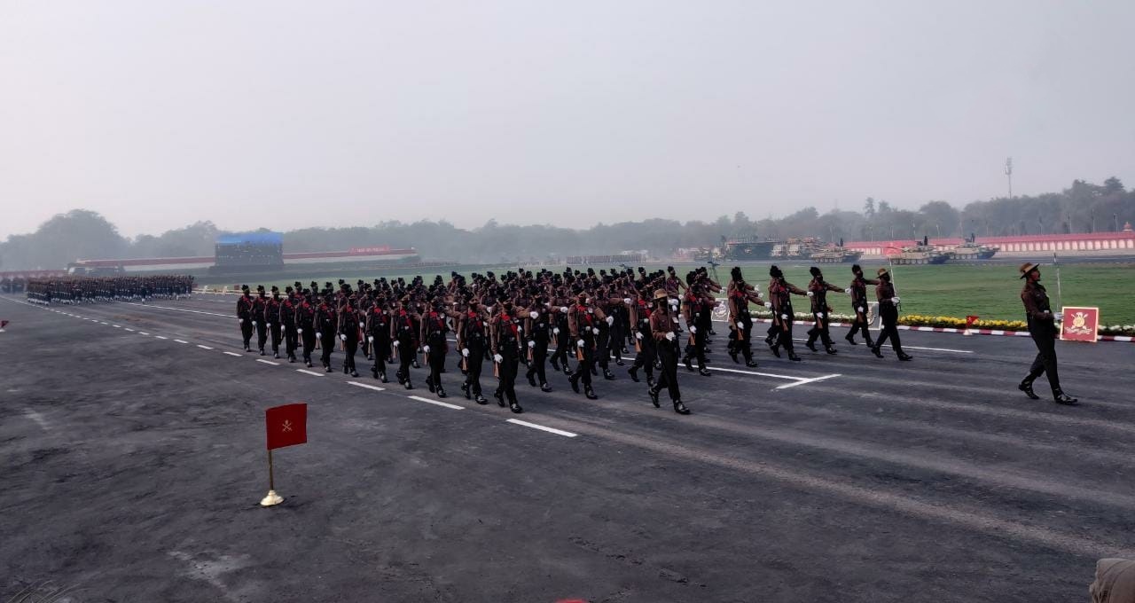 Troops parade at the Kariappa Parade Ground in Delhi on the occasion of Army Day on January 15.