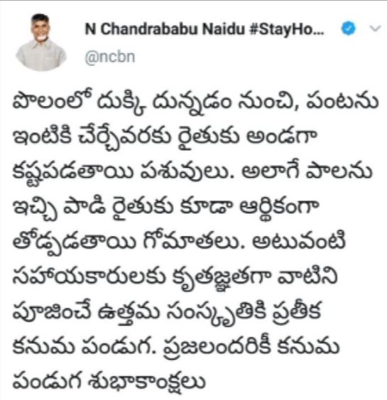 TDP chief Chandrababu wished Kanuma wishes to all