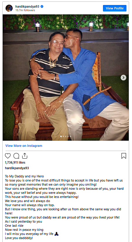 cricketer hardik pandya posted an emotional post after fathers death