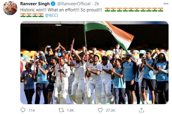 bollywood celebrating historic border gavaskar win over australia of indian cricket team