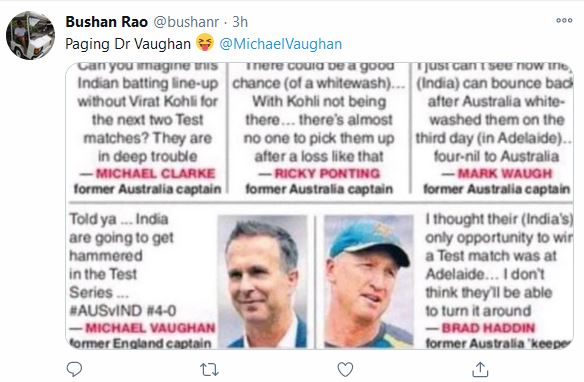 ex england captain Michael Vaughan been trolled by indian fan after win over australia in test series