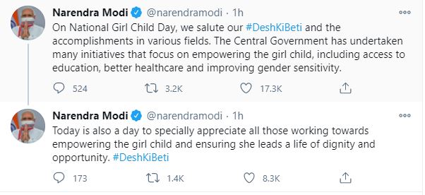 modi tweet about girl child day