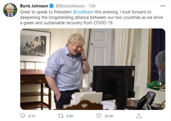 british prime minister boris johnson and joe biden discuss climate change, covid 19