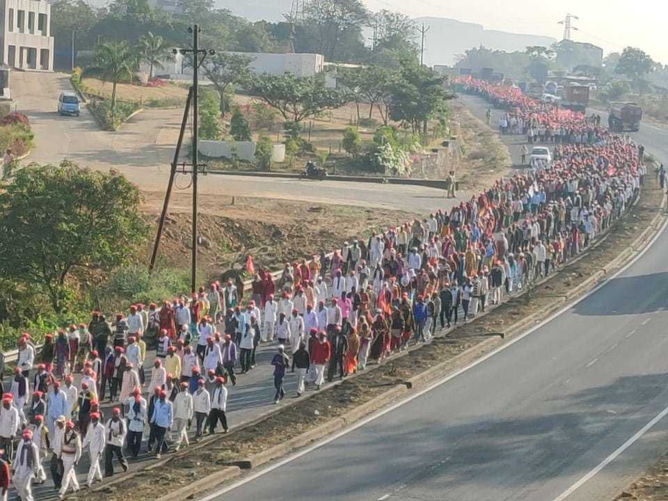 Farmers from various districts of the Maharashtra gather at Azad Maidan in Mumbai in protest against FarmLaws