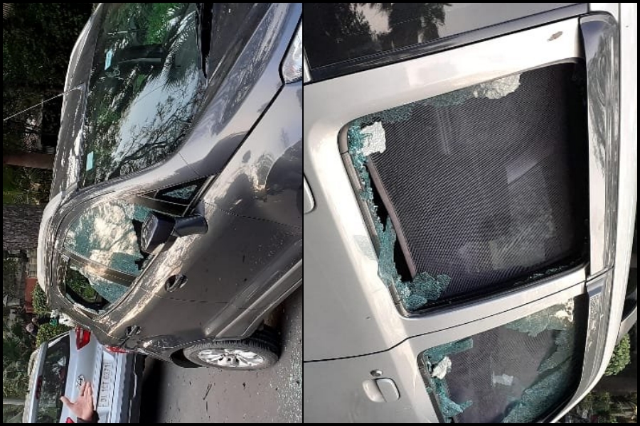 Glass panes of three vehicles parked nearby damaged during blast