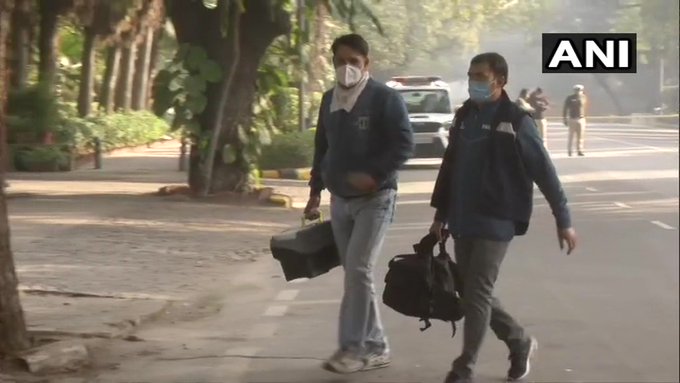 A crime investigation team of Delhi Police visits the spot where a low-intensity explosion occurred near Israel Embassy