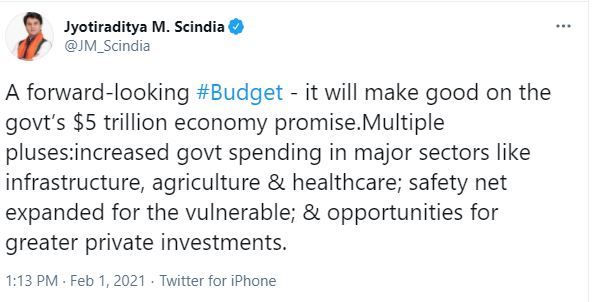 Scindia's tweet