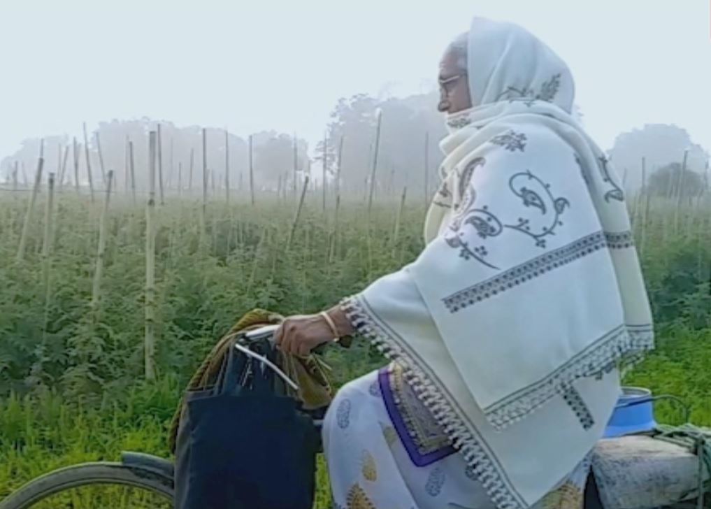 62 YEAR OLD UP WOMAN PEDDLES TO SELL MILK