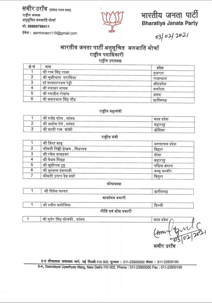 bjp-declared-national-executive-of-scheduled-tribe-front-khargone-mp-gajendra-patel-becomes-general-secretary