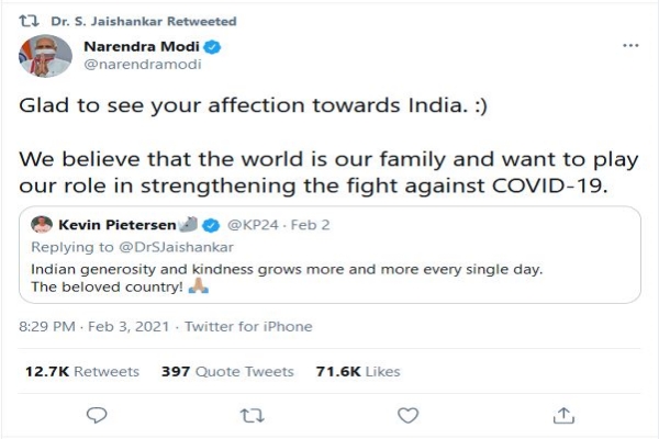 pm modi ecxpress happiness on kevin pietersens tweet praising indian govt