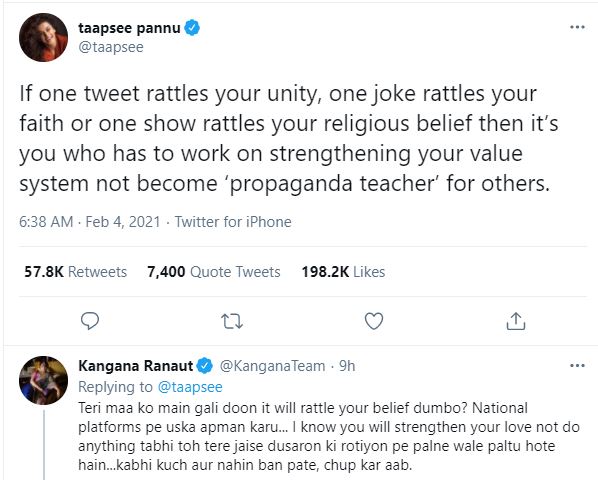 taapsee pannu on kangana ranaut