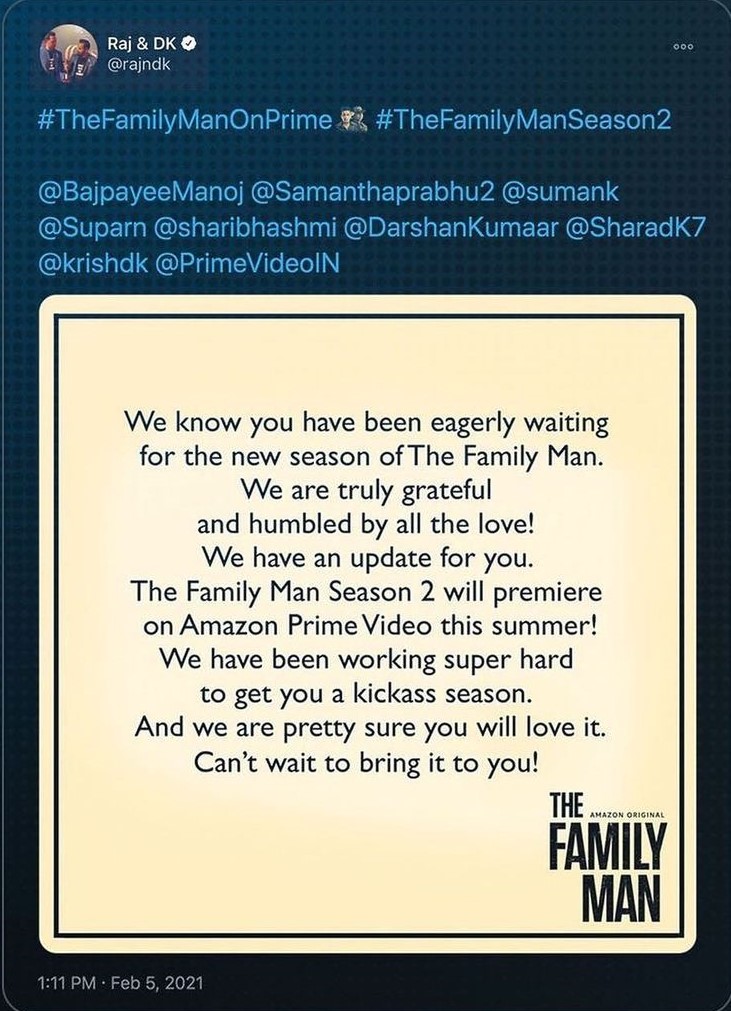 The Family Man Season 2 postponed