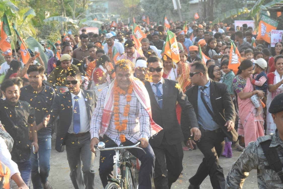 minister-himanta-biswa-sarma-today-part-of-cycle-rally-at-kamalpur