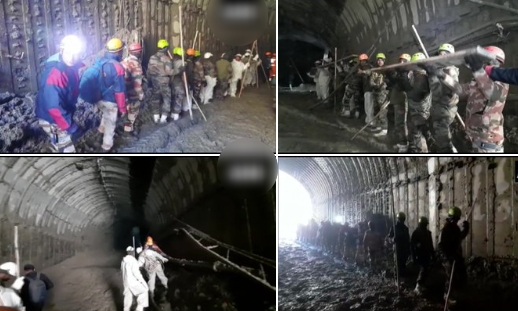 Machines clearing heavy slush inside tunnel