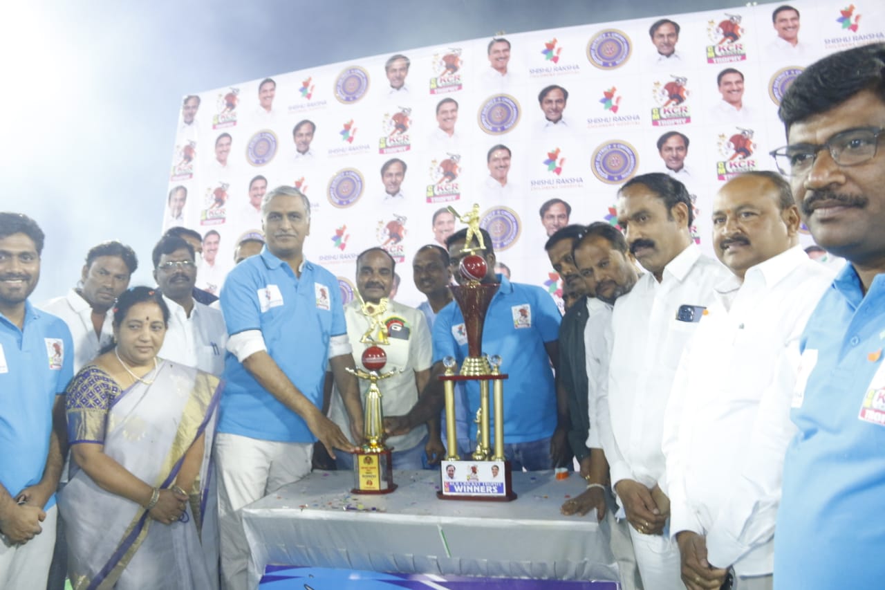 Minister Harish Rao unveils KCR Cricket Trophy at Siddipet Stadium