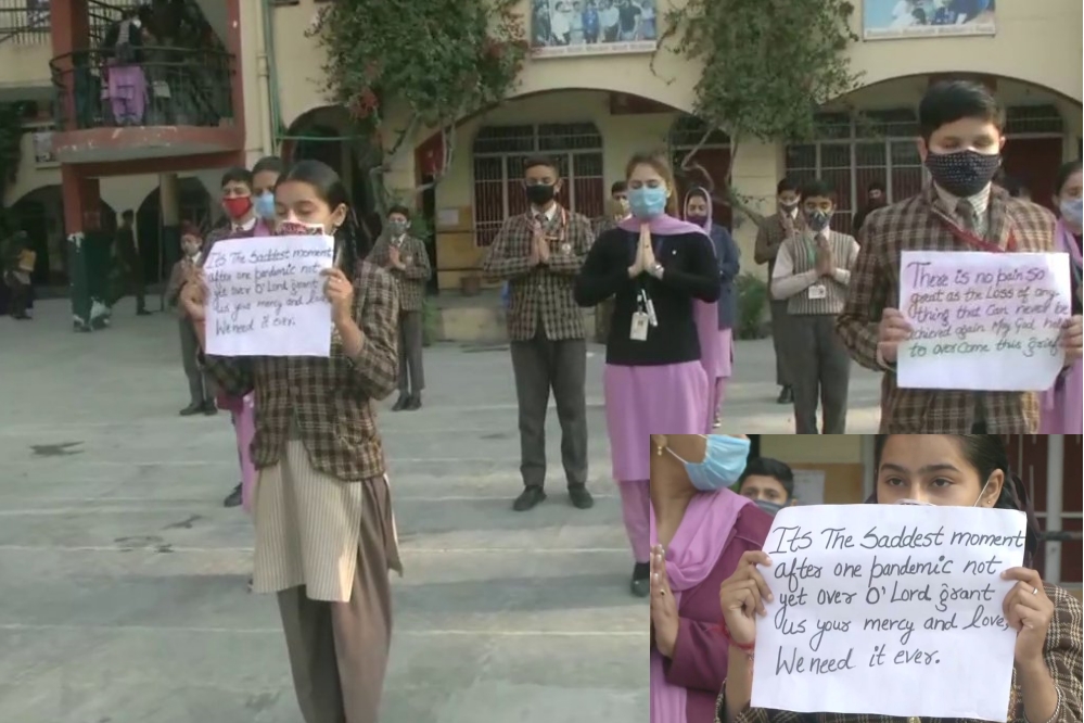 JK: Students of a school in Jammu hold a special prayer for those affected by flash floods in Uttarakhand