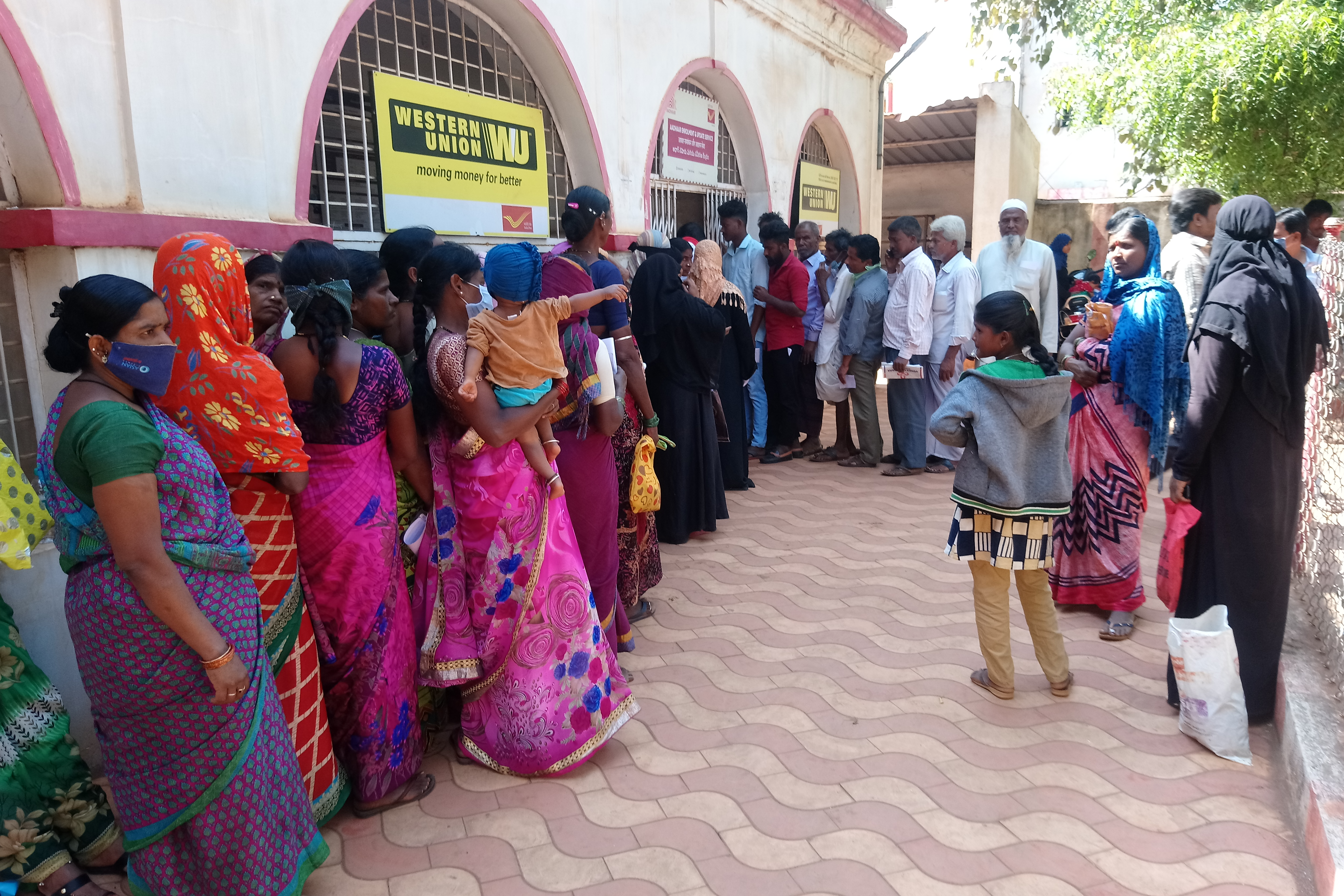 Ration beneficiaries post office and Aadhaar registration centers in Zaheerabad, Sangareddy district