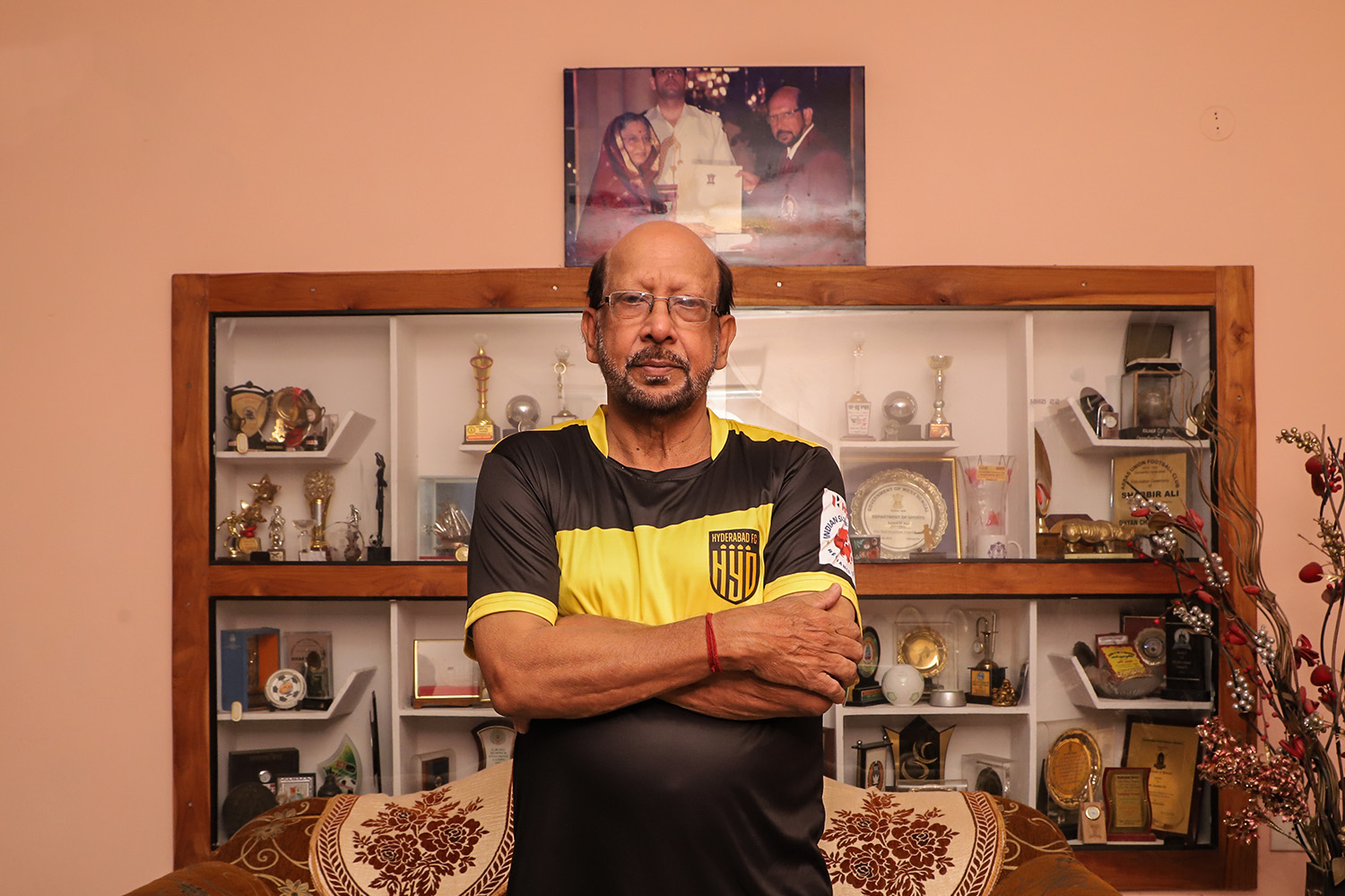 A legend of Hyderabad football Shabbir Ali celebrates his 65th birthday wearing the official jersey of Hyderabad FC.