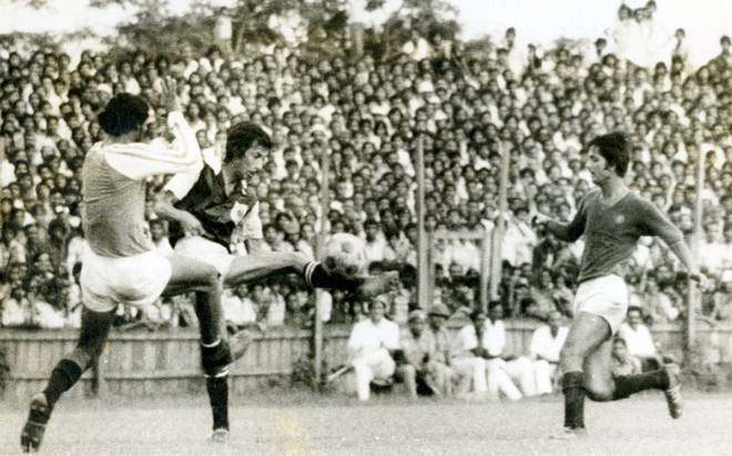 Shabbir Ali of Mohammedan Sporting in action during a match in Kolkata.