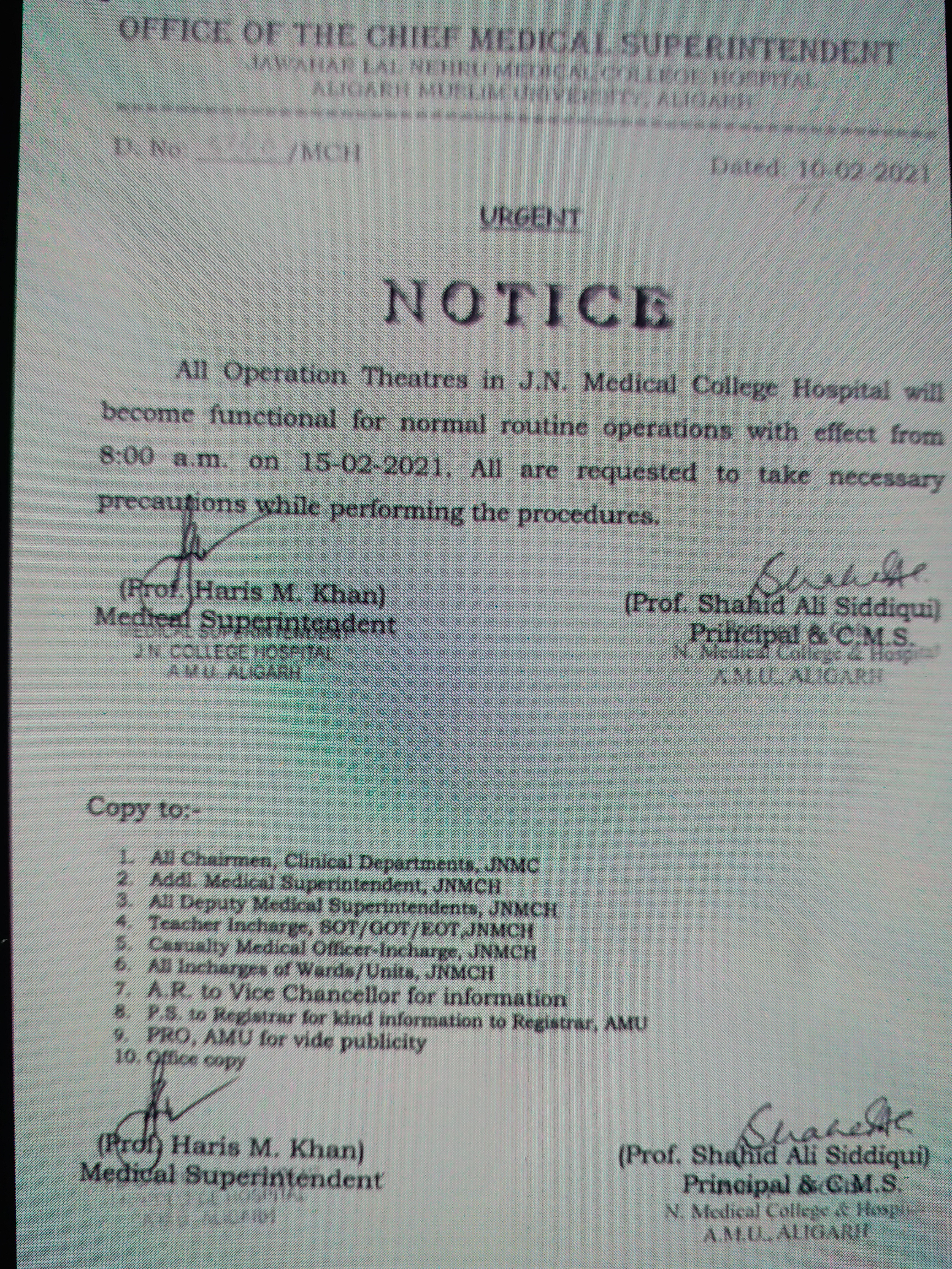new OPD schedule at AMU medical college will come into effect from february 15