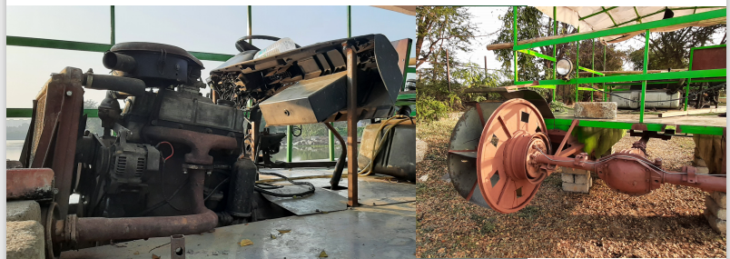 Old Ambassador Car engine and the propellor	designed by the fishermen