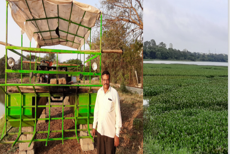 Arogyaswamy with aquatic weed harvester