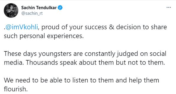 Sachin Tendulkar  Virat Kohli  Mental-health issue  India's tour of England 2014  Mark Nicholas  വിഷാദം തുറന്ന് പറഞ്ഞ് കോഹ്‌ലി  അഭിനന്ദിച്ച് സച്ചിൻ