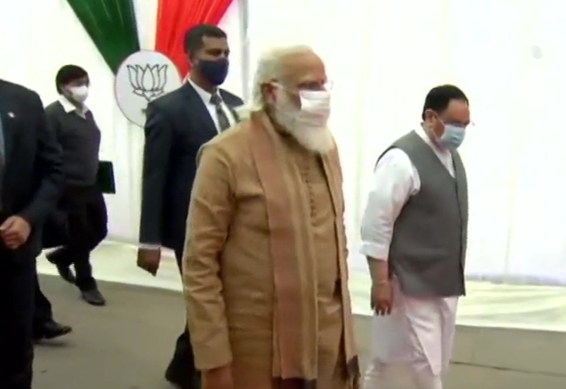 Prime Minister Narendra Modi arrives at NDMC convention centre, to address BJP's national functionaries today