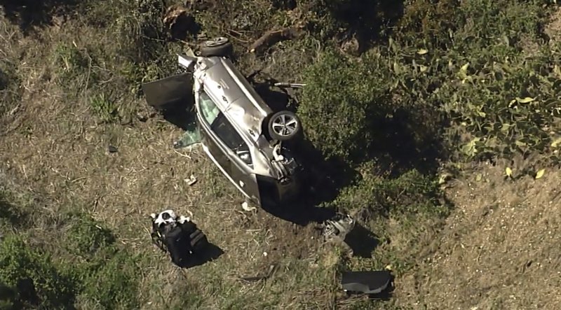 A view of the crashed car in which Woods was travelling