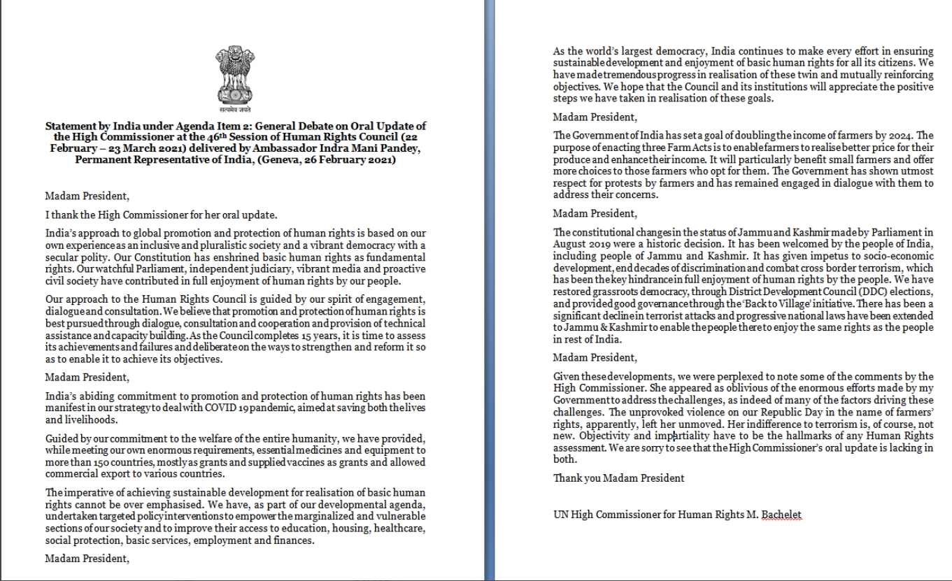 The Indian Government's reply to UNHCR Chief