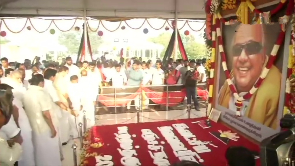 Tamil Nadu: DMK president MK Stalin pays floral tribute to his father & former CM M Karunanidhi