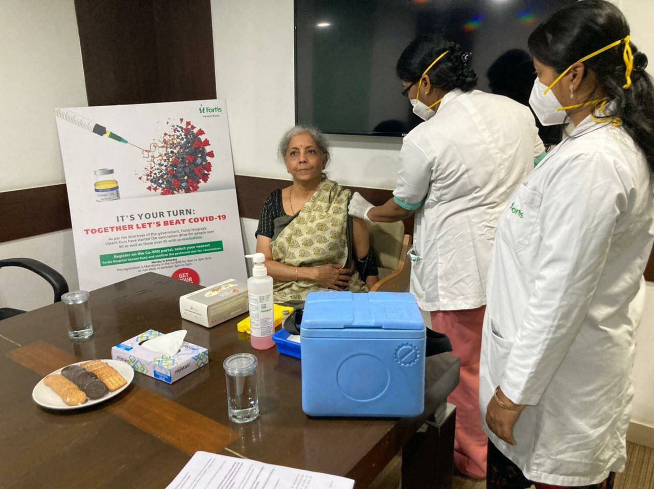 Nirmala Sitharaman took the first dose of the COVID-19 vaccine