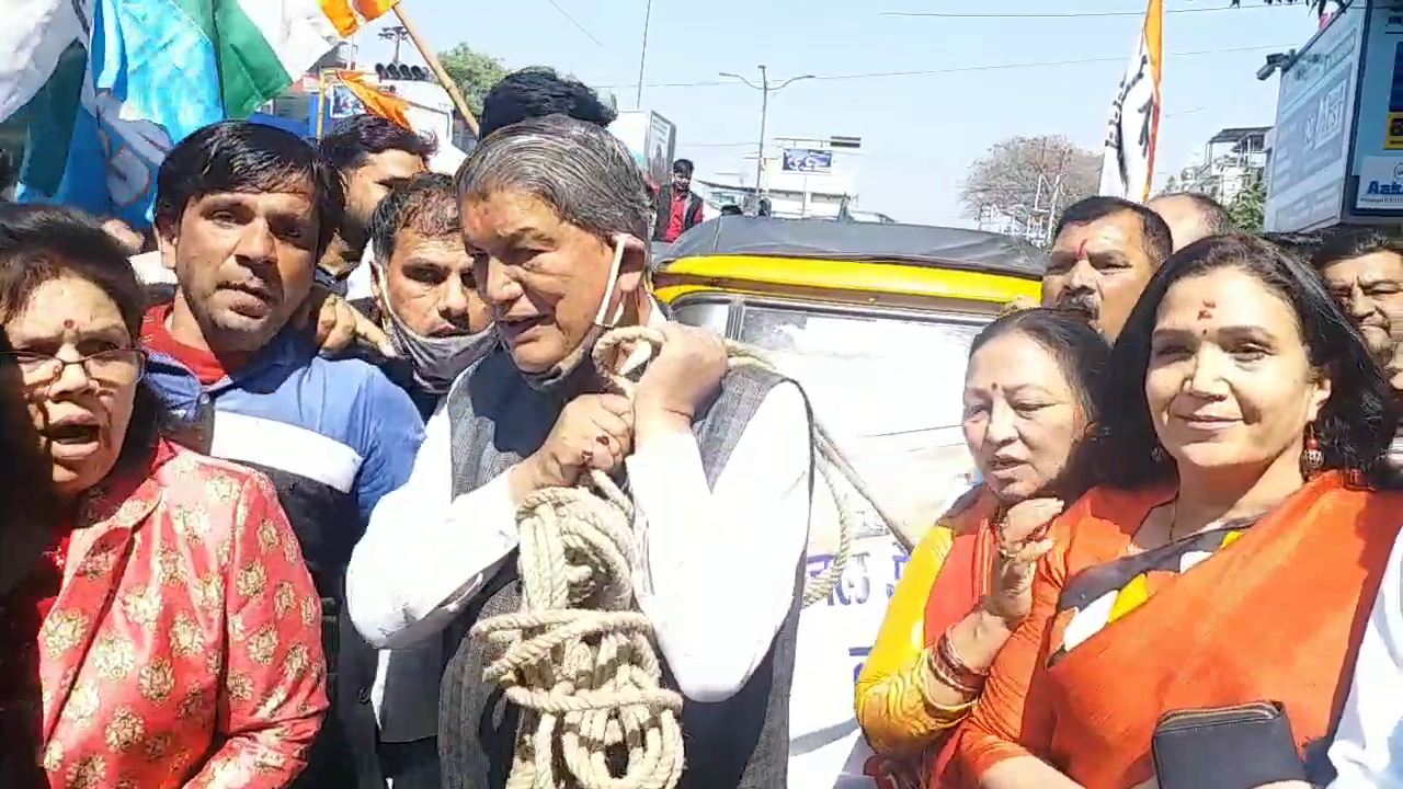 Harish Rawat protest in Dehradun.