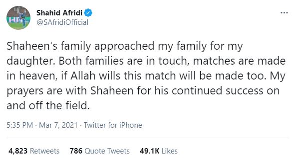 tweet of shahid afridi