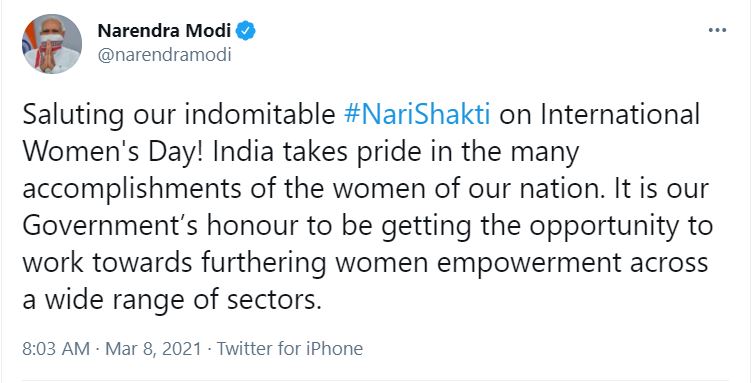 PM Modi extends greetings & salutes women power on