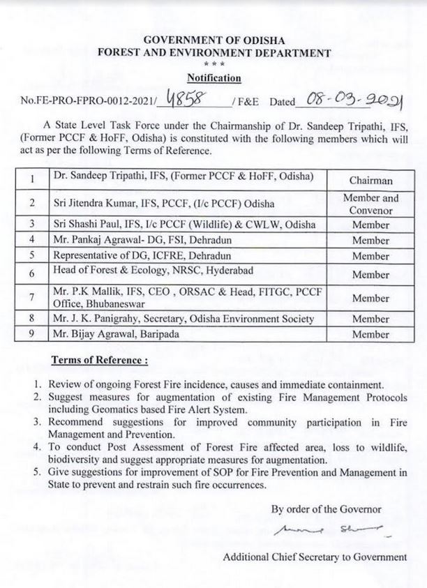 state government set up a task force to control forest fire