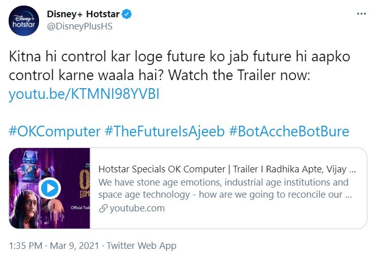 Disney+ Hotstar dropped the news of the trailer  on twitter