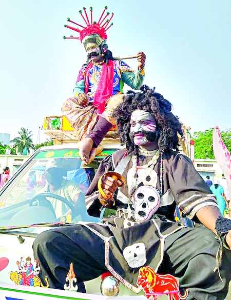 police officer and constables in kasibugga village dressed like yamadharma