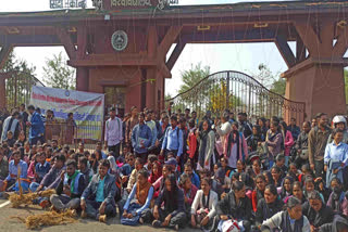 Strike by tribal teachers and students of SKM University